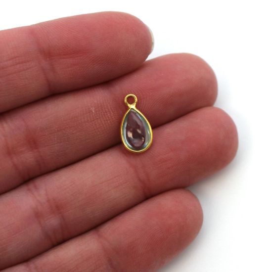 Wholesale Bezel Charm Pendant - Gold Plated Sterling Silver Charm - Natural Sky Blue Topaz -Tiny Teardrop Shape