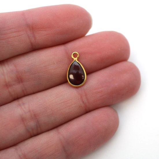 Wholesale Bezel Charm Pendant - Gold Plated Sterling Silver Charm - Natural Garnet -Tiny Teardrop Shape