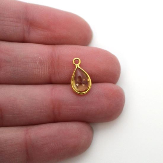 Wholesale Bezel Charm Pendant - Gold Plated Sterling Silver Charm - Natural Citrine -Tiny Teardrop Shape