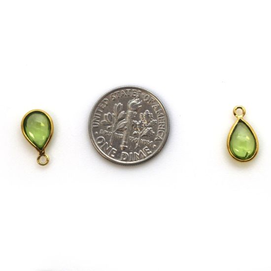 Wholesale Bezel Charm Pendant - Gold Plated Sterling Silver Charm - Natural Peridot -Tiny Teardrop Shape