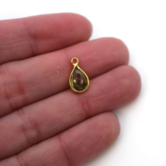Wholesale Bezel Charm Pendant - Gold Plated Sterling Silver Charm - Natural Peridot -Tiny Teardrop Shape