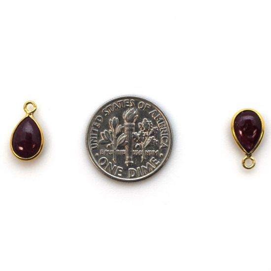 Wholesale Bezel Charm Pendant - Gold Plated Sterling Silver Charm - Natural Ruby -Tiny Teardrop Shape