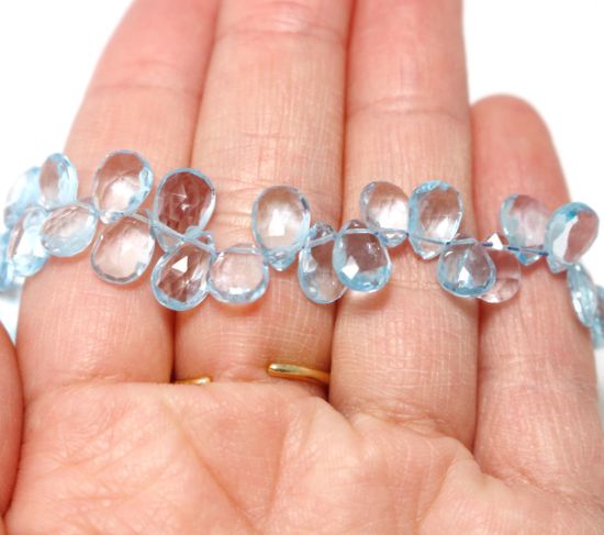 Wholesale Semiprecious Gemstone Beads -100% Genuine Blue Topaz Gemstone Bead - Faceted Pear Shape - (Sold Per Strand)