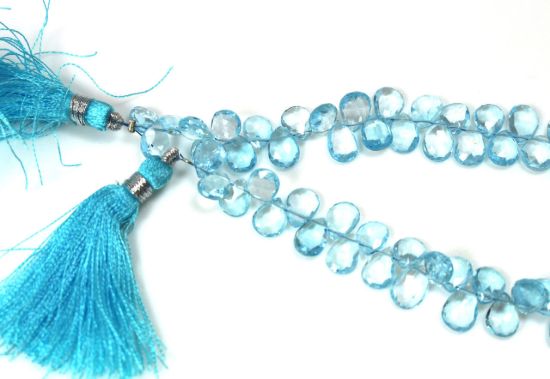 Wholesale Semiprecious Gemstone Beads -100% Genuine Blue Topaz Gemstone Bead - Faceted Pear Shape - (Sold Per Strand)