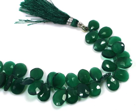Wholesale Semiprecious Gemstone Beads - 100% Genuine Green Onyx Gemstone Bead - Faceted Pear Shape -Graduated size (Sold Per Strand)