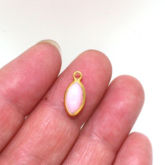 Wholesale Bezel Charm Pendant - Gold Plated Sterling Silver Charm - Natural Pink Opal - 6x13mm Tiny Marquise Shape-October Birthday
