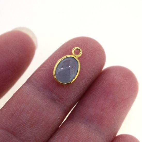 Wholesale Bezel Charm Pendant  Natural Aquamarine Tiny Oval Shape March Birthstone