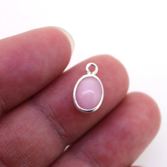 Wholesale Bezel Charm Pendant - Sterling Silver Charm - Natural Pink Opal -Tiny Oval Shape - October Birthstone