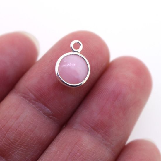 Wholesale Bezel Charm Pendant - Sterling Silver Charm - Natural Pink Opal -Tiny Round Shape