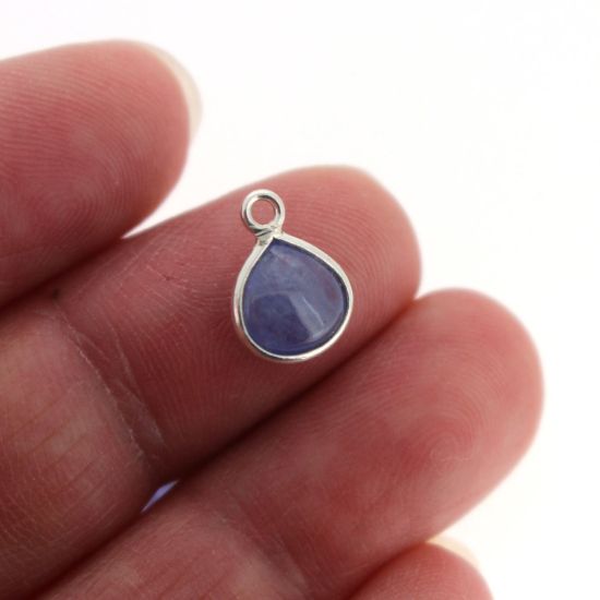 Wholesale Bezel Charm Pendant - Sterling Silver Charm - Natural Tanzanite -Tiny Heart Shape -7mm-December Birthstone
