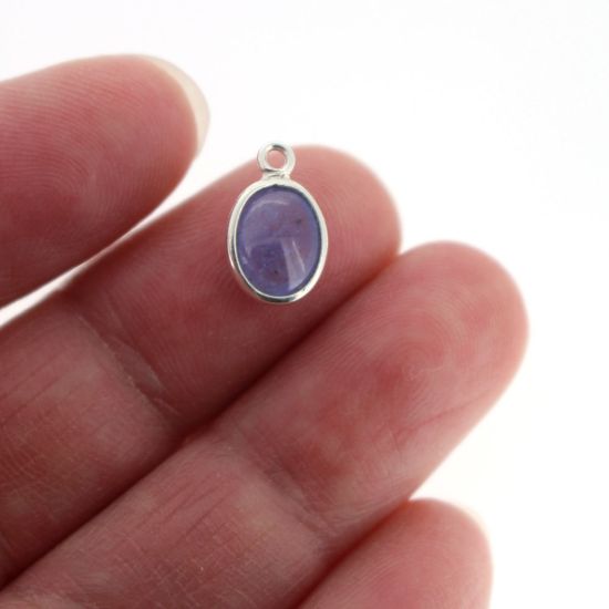 Wholesale Bezel Charm Pendant - Sterling Silver Charm - Natural Tanzanite-Tiny Oval Shape-December Birthstone
