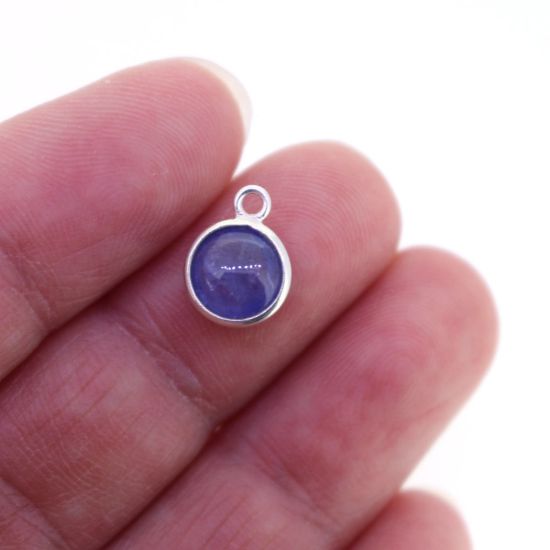 Wholesale Bezel Charm Pendant - Sterling Silver Charm - Natural Tanzanite-Tiny Round Shape-December Birthstone