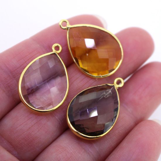 Wholesale Gold  Bezel Gemstone Pendant-Teardrop Shape 15mm -(ONE OF A KIND)
