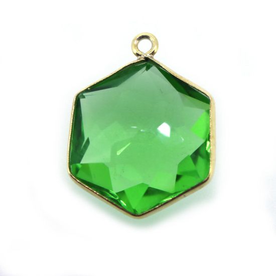Wholesale Gold Over Sterling Silver Bezel Gemstone Pendant - Hexagon Shape - PERIDOT Quartz-16mm (ONE OF A KIND)