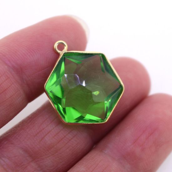 Wholesale Gold Over Sterling Silver Bezel Gemstone Pendant - Hexagon Shape - PERIDOT Quartz-16mm (ONE OF A KIND)