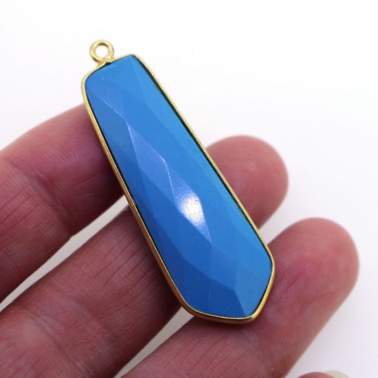 Wholesale Gold  Bezel Gemstone Pendant-Tie Shape-Turquoise 40mm-(ONE OF A KIND)