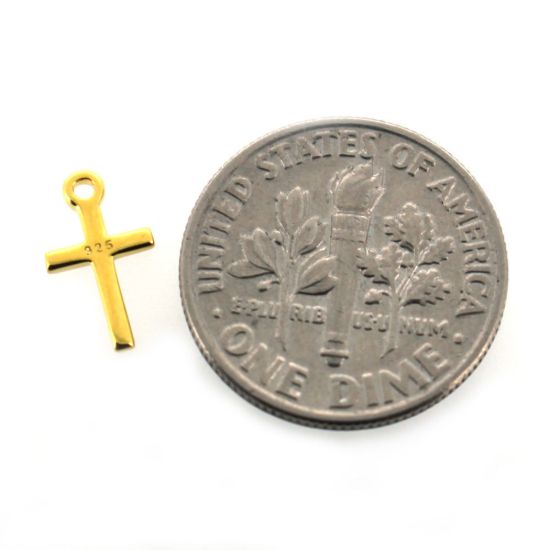 Wholesale Gold Over 925 Sterling Silver Tiny Cross Charm - 10x6 mm (1 pc)
