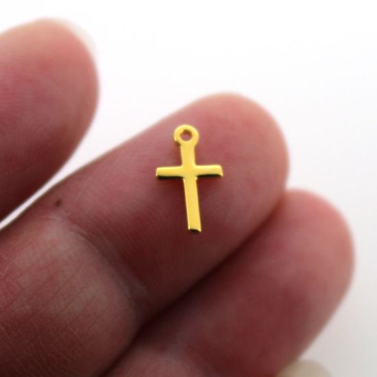 Wholesale Gold Over 925 Sterling Silver Tiny Cross Charm - 10x6 mm (1 pc)