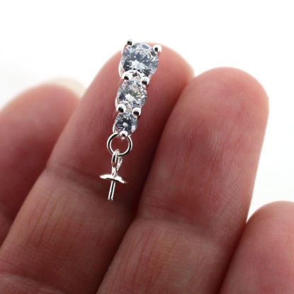 Wholesale Sterling Silver Peg Bail Cap with CZ Stones for Half Drilled Pearls and Beads -  past present future(1 pc)