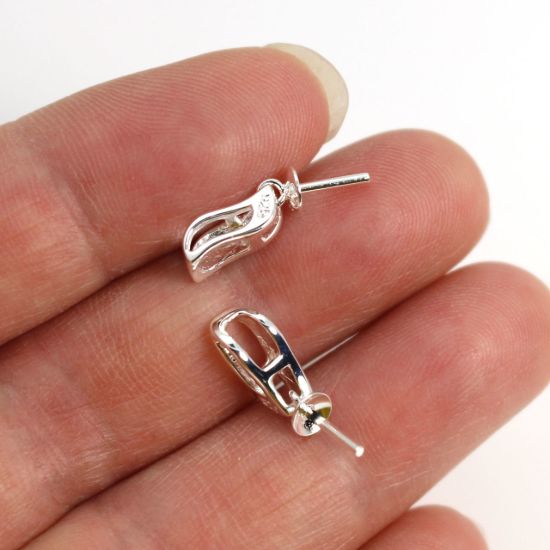 Wholesale Sterling Silver Leaf Shape Bead Cap Bail with Post - 10mm (1 pc)