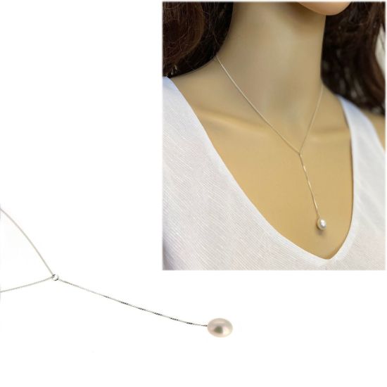 Wholesale Sterling Silver Dangle Freshwater Pearl Necklace - 16"