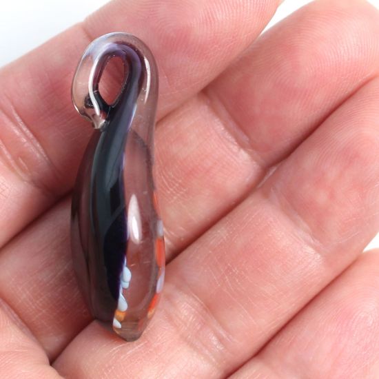 Wholesale Art Glass Pendant- Long Drop Shape - Blue Orange  Flower -37mm