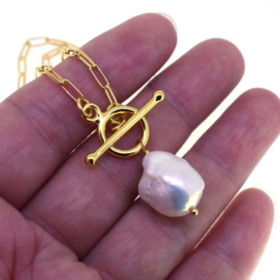 Wholesale Sterling Silver Long Box Chain with Baroque Pearl - 18"