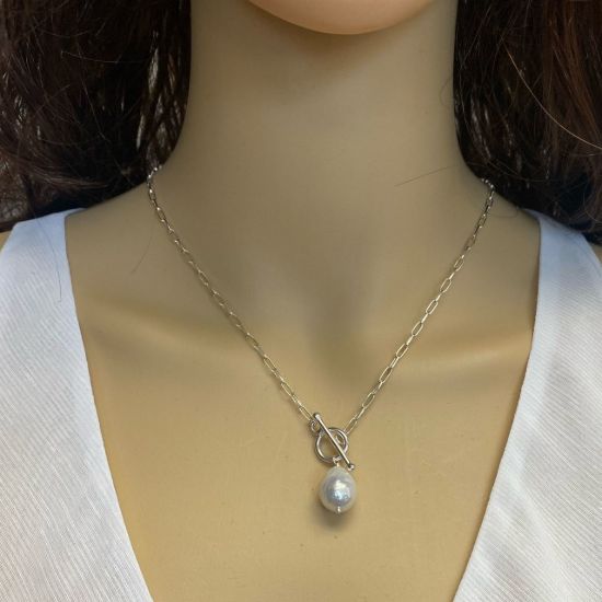 Wholesale Sterling Silver Long Box Chain with Baroque Pearl - 18"
