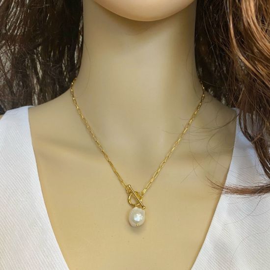 Wholesale Sterling Silver Long Box Chain with Baroque Pearl - 18"