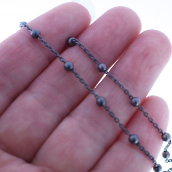 Wholesale Oxidized Sterling Silver Finished Chain - 3mm Ball Satellite Cable Chain