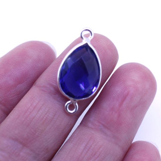Wholesale Sterling Silver Bezel Gemstone Links - Faceted Pear Shape - Blue Iolite Quartz
