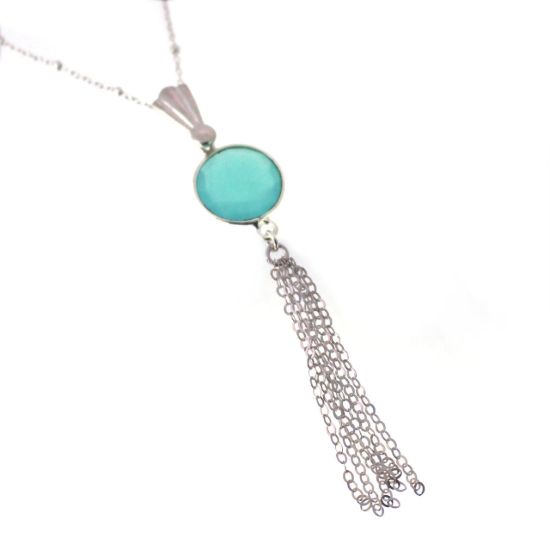 Wholesale Sterling Silver Round Bezel Tassel Necklace - 24"