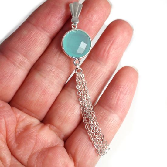 Wholesale Sterling Silver Round Bezel Tassel Necklace - 24"