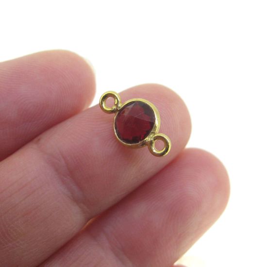 Wholesale Gold over Sterling Silver Bezel Gemstone Connectors- 6mm Faceted Coin Shape - Garnet Quartz - January Birthstone