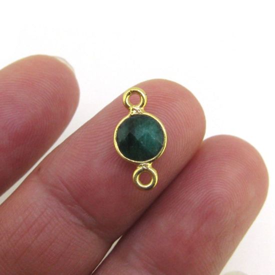 Wholesale Gold over Sterling Silver Bezel Gemstone Connectors- 6mm Faceted Coin Shape - Emerald-May Birthstone