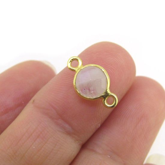 Wholesale Gold over Sterling Silver Bezel Gemstone Connectors- 6mm Faceted Coin Shape - Moonstone-June birthstone