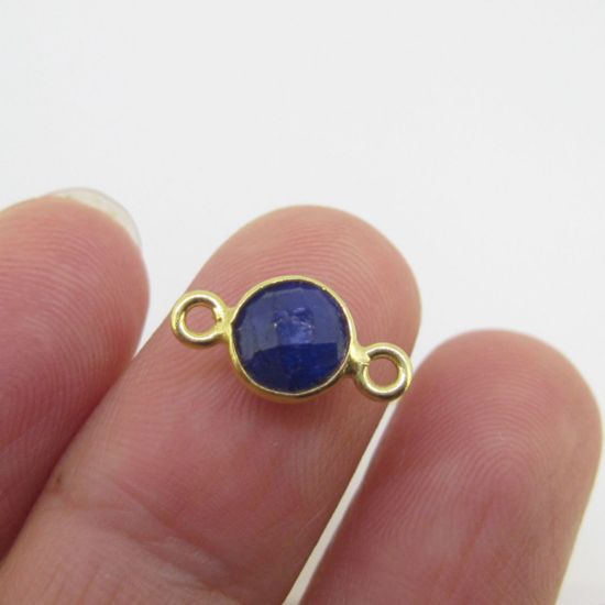 Wholesale Gold over Sterling Silver Bezel Gemstone Connectors- 6mm Faceted Coin Shape - Blue Sapphire- September birthstone
