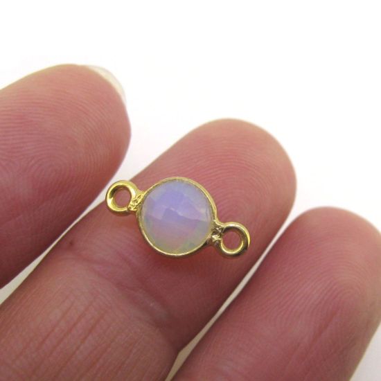 Wholesale Gold over Sterling Silver Bezel Gemstone Connectors- 6mm Faceted Coin Shape - Opalite quartz- October Birthstone