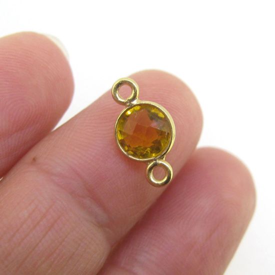 Wholesale Gold over Sterling Silver Bezel Gemstone Connectors- 6mm Faceted Coin Shape - Citrine Quartz- November Birthstone