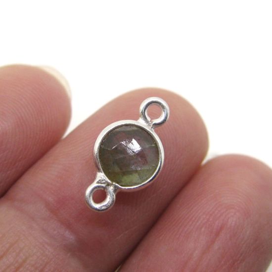 Wholesale Sterling Silver Bezel Gemstone Connectors- 6mm Faceted Coin Shape - Labradorite