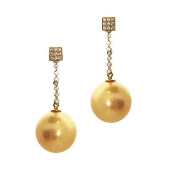 Wholesale 14K Yellow Gold Golden South Sea Pearl Drop Earrings