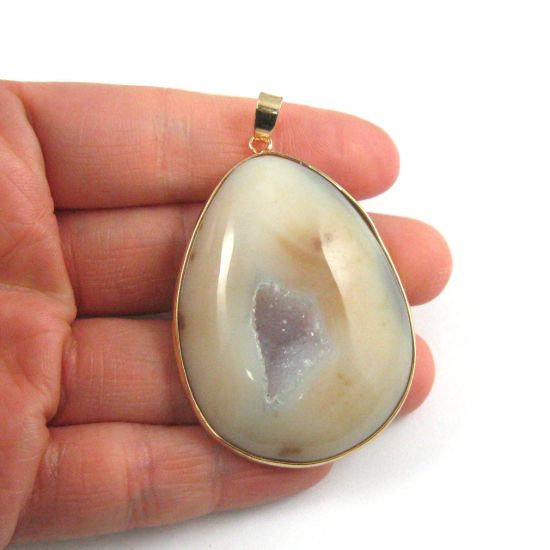 Wholesale Druzy Agate Geode Pendant,Huge Geode Pendant,Natural Agate Organic Teardop Shape Pendant Gold Edging and Bail