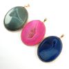 Wholesale Druzy Agate Geode Pendant,Huge Geode Pendant,Natural Agate Organic Oval Shape Pendant Gold Edging and Bail