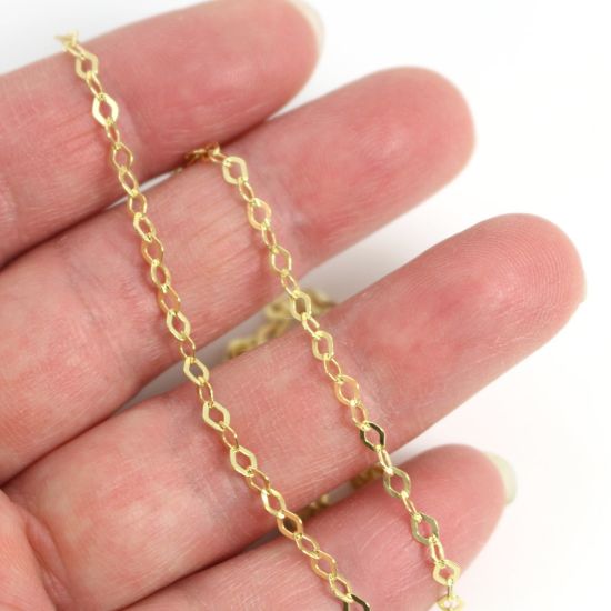Wholesale Gold over Sterling Silver Bulk Chain - 3mm Diamond Shape Flat Cable Chain (sold per foot)