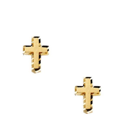 Wholesale 14K Solid Yellow Gold 7.5mm Cross Stud Earrings with Screw Back (1 pair)