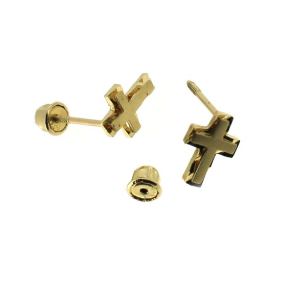 Wholesale 14K Solid Yellow Gold 7.5mm Cross Stud Earrings with Screw Back (1 pair)