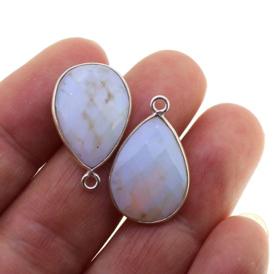 Wholesale Sterling Silver Bezel Gemstone Pendant - 13x18mm Faceted Pear - Opalite Quartz - October Birthstone - Imperfect Condition