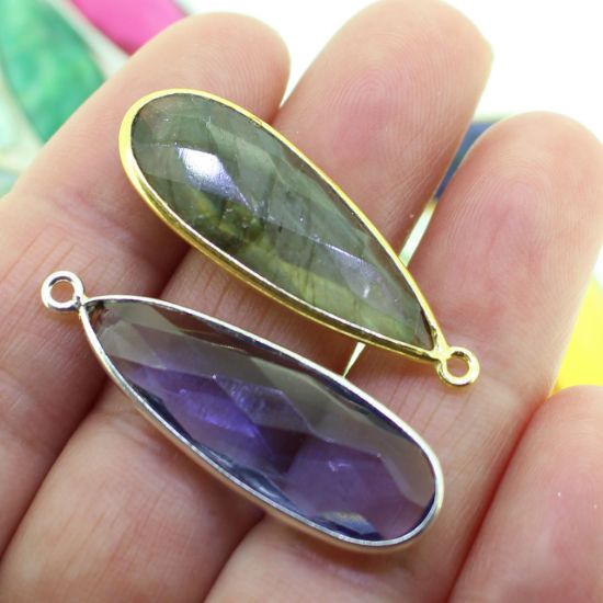 Wholesale Sterling Silver Bezel Gemstone Pendant - 10x30mm Faceted Long Teardrop Bezels- Imperfect Condition ( lot of 10 pcs)