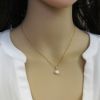 Wholesale Solid 14K Yellow Gold  Bezel White Freshwater Pearl Necklace - 16"