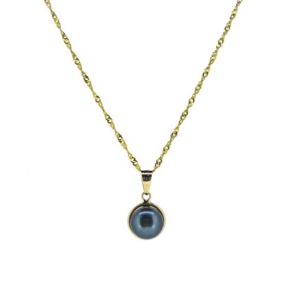 Wholesale Solid 14K Yellow Gold  Bezel Peacock Color Freshwater Pearl Necklace - 16"